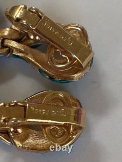 Crown Trifari Garden Of Eden Rhinestone Enamel Snake /Serpent Clip-On Earrings