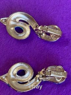 Crown Trifari Garden Of Eden Rhinestone Enamel Snake /Serpent Clip-On Earrings