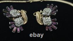 Crown Trifari Gold Tone Parure Alfred Philippe Purple Thistle 3-Piece Flower Set
