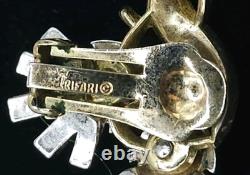 Crown Trifari Gold Tone Parure Alfred Philippe Purple Thistle 3-Piece Flower Set