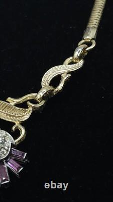 Crown Trifari Gold Tone Parure Alfred Philippe Purple Thistle 3-Piece Flower Set