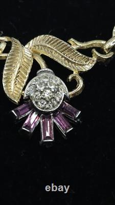 Crown Trifari Gold Tone Parure Alfred Philippe Purple Thistle 3-Piece Flower Set