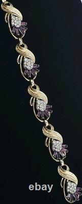 Crown Trifari Gold Tone Parure Alfred Philippe Purple Thistle 3-Piece Flower Set