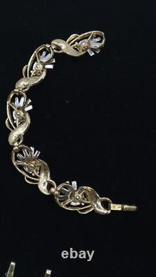 Crown Trifari Gold Tone Parure Alfred Philippe Purple Thistle 3-Piece Flower Set