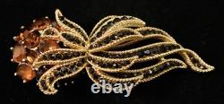 Crown Trifari Goldtone Alfred Philippe Black & Amber Flower Bouquet Brooch