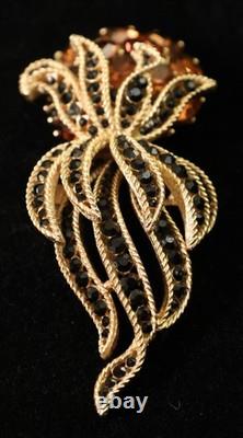 Crown Trifari Goldtone Alfred Philippe Black & Amber Flower Bouquet Brooch