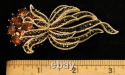 Crown Trifari Goldtone Alfred Philippe Black & Amber Flower Bouquet Brooch