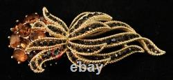 Crown Trifari Goldtone Alfred Philippe Black & Amber Flower Bouquet Brooch