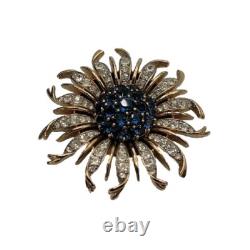 Crown Trifari Invisible Set Blue Sunburst Brooch RARE VINTAGE Alfred Philippe