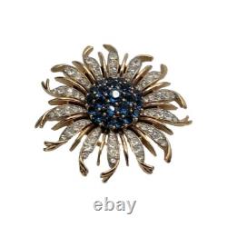 Crown Trifari Invisible Set Blue Sunburst Brooch RARE VINTAGE Alfred Philippe