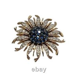Crown Trifari Invisible Set Blue Sunburst Brooch RARE VINTAGE Alfred Philippe