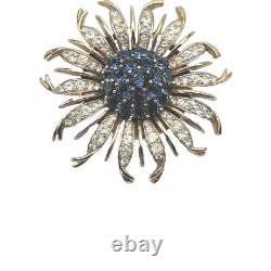 Crown Trifari Invisible Set Blue Sunburst Brooch RARE VINTAGE Alfred Philippe