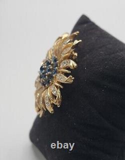 Crown Trifari Invisible Set Blue Sunburst Brooch RARE VINTAGE Alfred Philippe