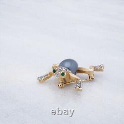 Crown Trifari Jelly Belly Frog Brooch Pin Jeweled Alfred Philippe Cabochon