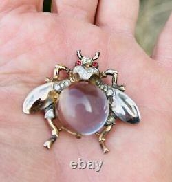 Crown Trifari Jelly Belly Unique Fly Insect Sterling Lucite Rhineston Pin Brooch