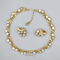 Crown Trifari LILY OF THE VALLEY Molded AB Opal Tulip Glass Necklace & Earrings Crown Trifari LILY OF THE VALLEY Molded AB Opal Tulip Glass Necklace & Earrings