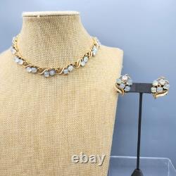 Crown Trifari LILY OF THE VALLEY Molded AB Opal Tulip Glass Necklace & Earrings