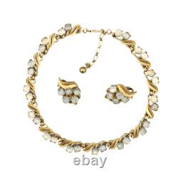 Crown Trifari LILY OF THE VALLEY Molded AB Opal Tulip Glass Necklace & Earrings