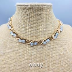 Crown Trifari LILY OF THE VALLEY Molded AB Opal Tulip Glass Necklace & Earrings