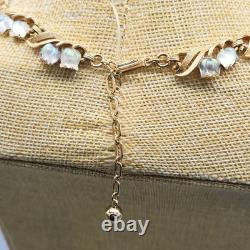 Crown Trifari LILY OF THE VALLEY Molded AB Opal Tulip Glass Necklace & Earrings