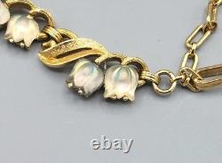 Crown Trifari LILY OF THE VALLEY Molded AB Opal Tulip Glass Necklace & Earrings