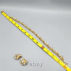 Crown Trifari LILY OF THE VALLEY Molded AB Opal Tulip Glass Necklace & Earrings