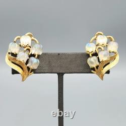 Crown Trifari LILY OF THE VALLEY Molded AB Opal Tulip Glass Necklace & Earrings