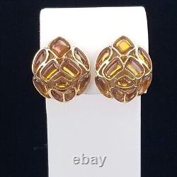 Crown Trifari Modern Mosaic 1966 Earrings Clip On Topaz Gold Alfred Philippe