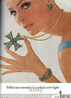 Crown Trifari Modern Mosaic 1966 Earrings Clip On Topaz Gold Alfred Philippe