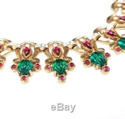 Crown Trifari Mughal Necklace Melon Emerald Ruby Choker Alfred Philippe Vintage