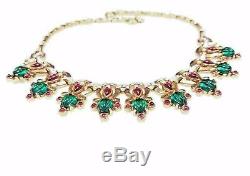 Crown Trifari Mughal Necklace Melon Emerald Ruby Choker Alfred Philippe Vintage