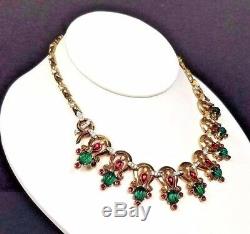 Crown Trifari Mughal Necklace Melon Emerald Ruby Choker Alfred Philippe Vintage