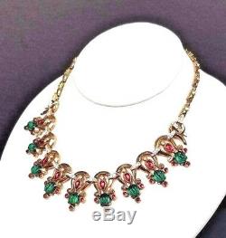 Crown Trifari Mughal Necklace Melon Emerald Ruby Choker Alfred Philippe Vintage