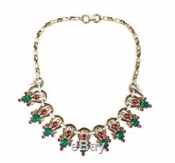 Crown Trifari Mughal Necklace Melon Emerald Ruby Choker Alfred Philippe Vintage