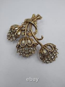 Crown Trifari Pat. Pend. Book Piece Alfred Philippe Rhinestones Floral Brooch
