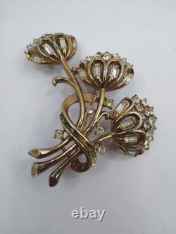 Crown Trifari Pat. Pend. Book Piece Alfred Philippe Rhinestones Floral Brooch