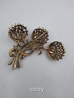 Crown Trifari Pat. Pend. Book Piece Alfred Philippe Rhinestones Floral Brooch
