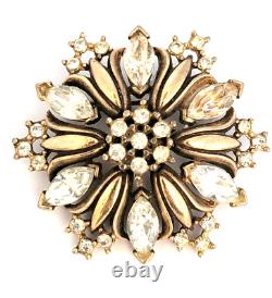 Crown Trifari Pat. Pend. Flower Star Gold Tone Rhinestone Brooch Alfred Philippe