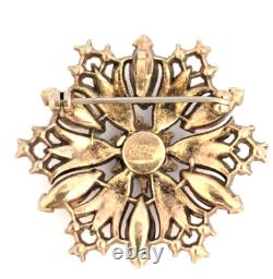 Crown Trifari Pat. Pend. Flower Star Gold Tone Rhinestone Brooch Alfred Philippe