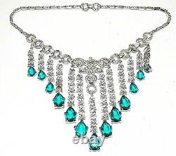 Crown Trifari Pat Pending 1940's Alfred Philippe Aqua Teardrop Diamante Necklace