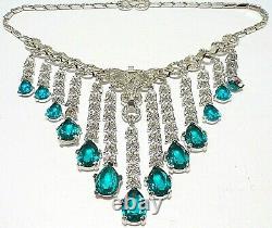 Crown Trifari Pat Pending 1940's Alfred Philippe Aqua Teardrop Diamante Necklace