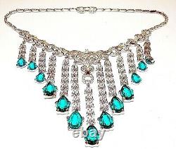 Crown Trifari Pat Pending 1940's Alfred Philippe Aqua Teardrop Diamante Necklace