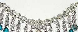 Crown Trifari Pat Pending 1940's Alfred Philippe Aqua Teardrop Diamante Necklace