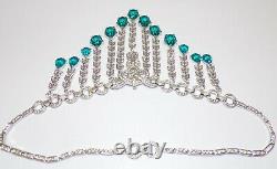 Crown Trifari Pat Pending 1940's Alfred Philippe Aqua Teardrop Diamante Necklace