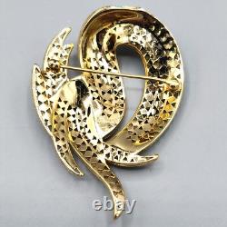 Crown Trifari Philippe Faux Turquoise Sapphire Crystal Gold Tone Swirl Brooch