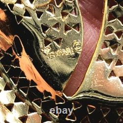 Crown Trifari Philippe Faux Turquoise Sapphire Crystal Gold Tone Swirl Brooch