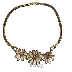 Crown Trifari Poured Milk Glass Daisy Flower Necklace Alfred Philippe VTG 1950s