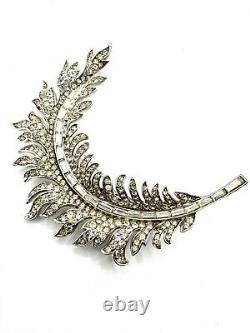 Crown Trifari ROYAL PLUME Feather Brooch RHINESTONE Alfred Philippe Book Piece