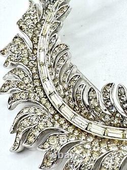 Crown Trifari ROYAL PLUME Feather Brooch RHINESTONE Alfred Philippe Book Piece