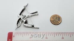 Crown Trifari Rhodium Silver Clear Crystals Flying Swallow Brooch, Red Eye
